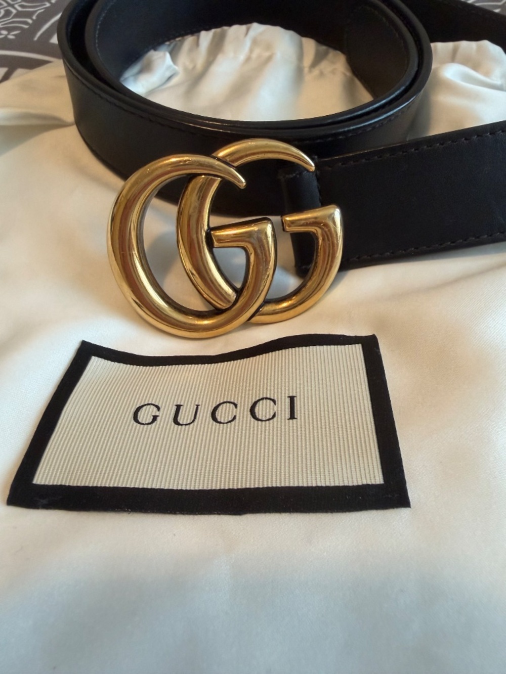Gucci GG Belt – Black Leather with Gold-Tone GG Buckle | Size 90/36